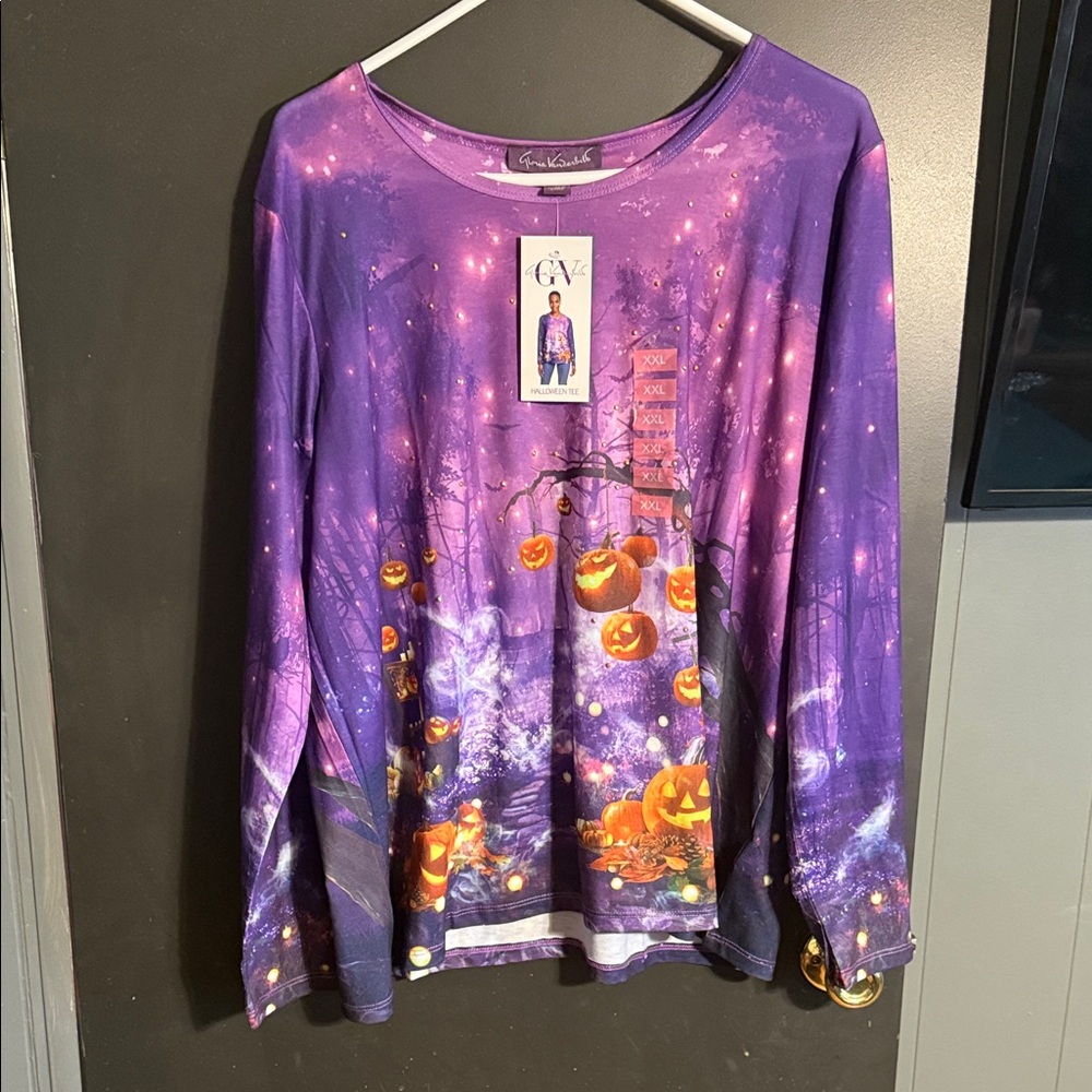 Gloria Vanderbilt Purple Halloween Long Sleeve Tee